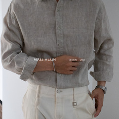 Nengmeng リネンテクスチャーソリッドカラーシャツメンズ夏ルーズ通気性クールシャツトップス紳士服