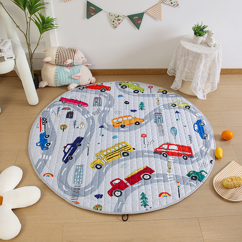 Cross-Border Export Ins Style Kidsren's Cartoon Crawling Mat Foldableable Drawstring Storage Floor Mat Baby Game Mat Blanket
