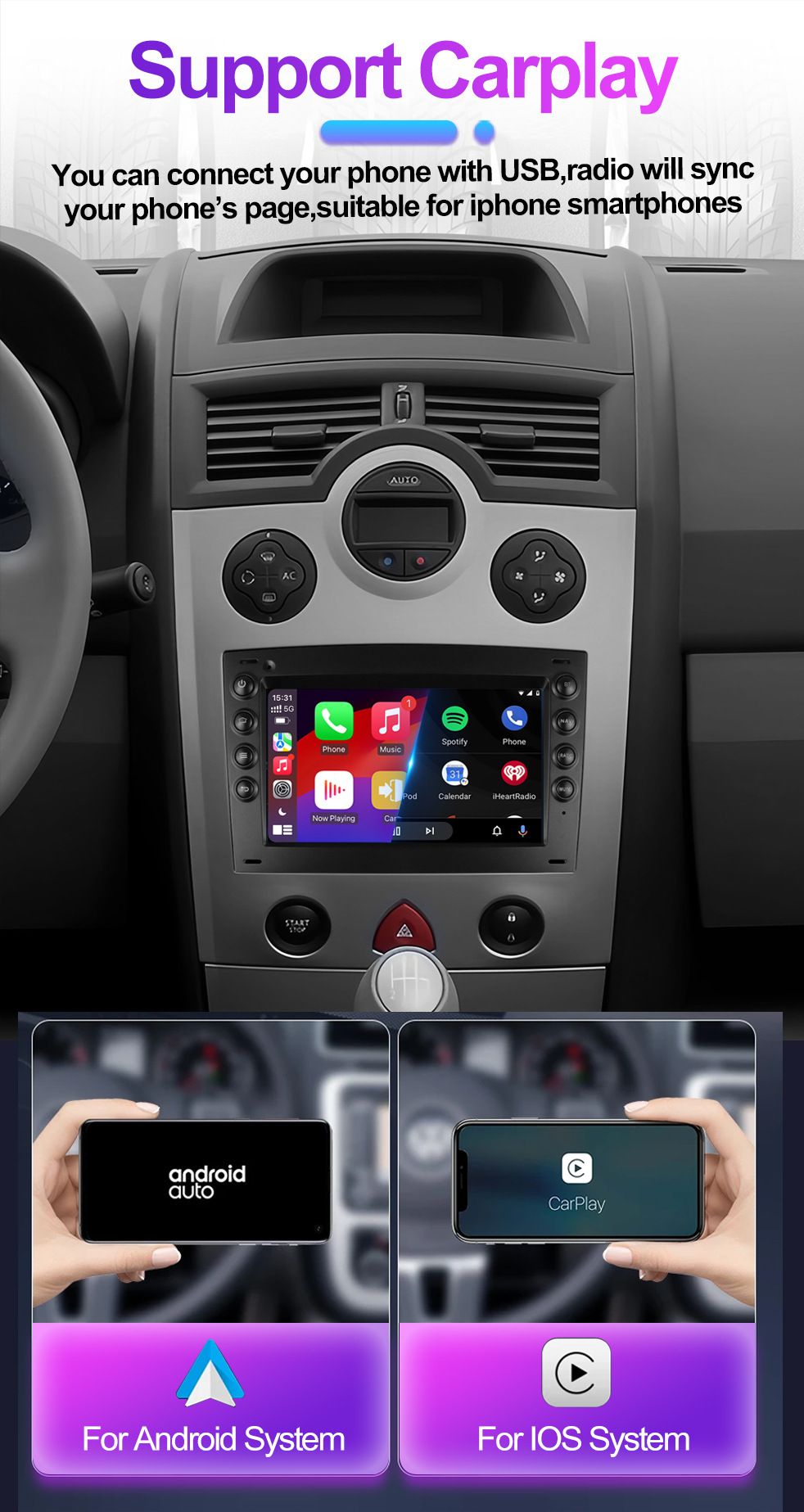Applicable to 7inch Renault Megane Ii 2002-2009 Android Mp5 Bluetooth Car Navigation All-In-One Device Carplay