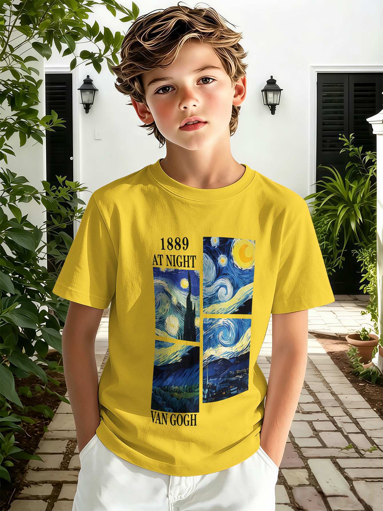 T-shirt pour garçon avec imprimé texte 3d haut décontracté rose_voghion.com