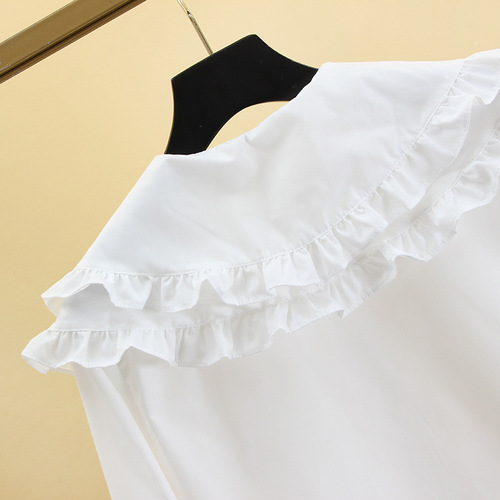Girls 'spring and autumn shirts, new Korean style long-sleeved white shirts, children's double-layer doll collar, base matching top