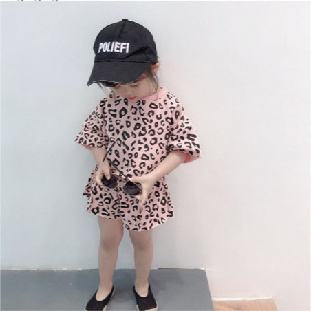 Ladies' Summer Outfit Set 2024 New Arrival for Kids - Short Sleeve Shorts Casual Clothes for Toddlers - Cute Leopard Print Two-Piece Set