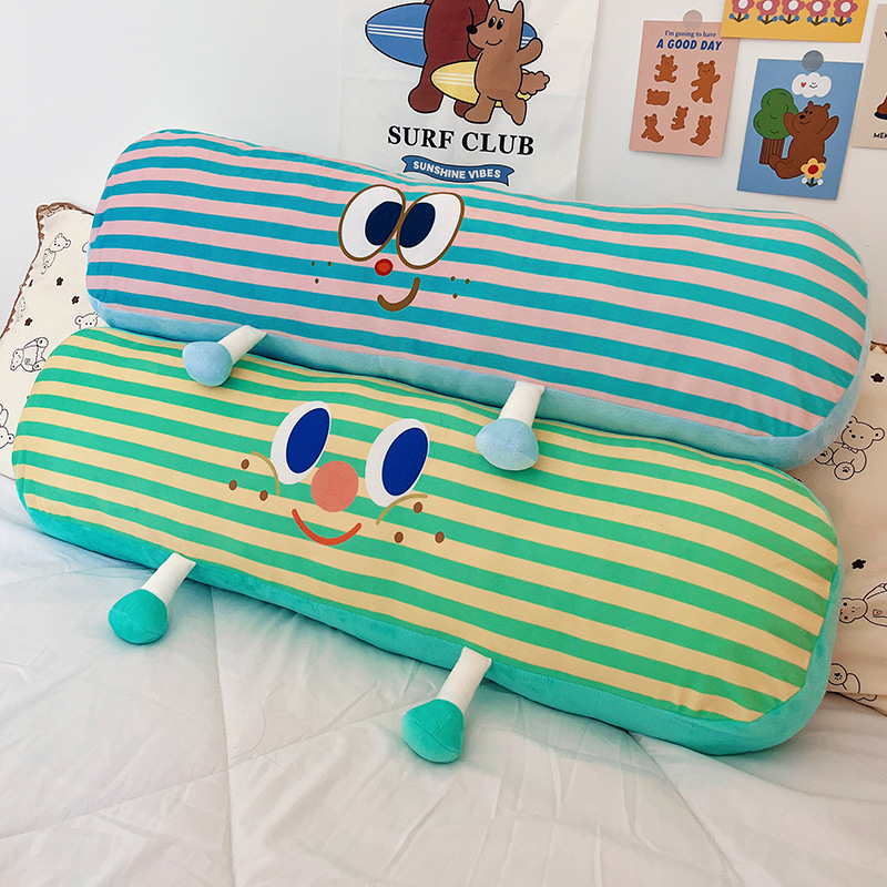 Cute Bedroom Sleeping Long Pillow Side Sleeping Pillow with Clip Legs Bedside Cushion Large Backrest Sofa Pillow Plush