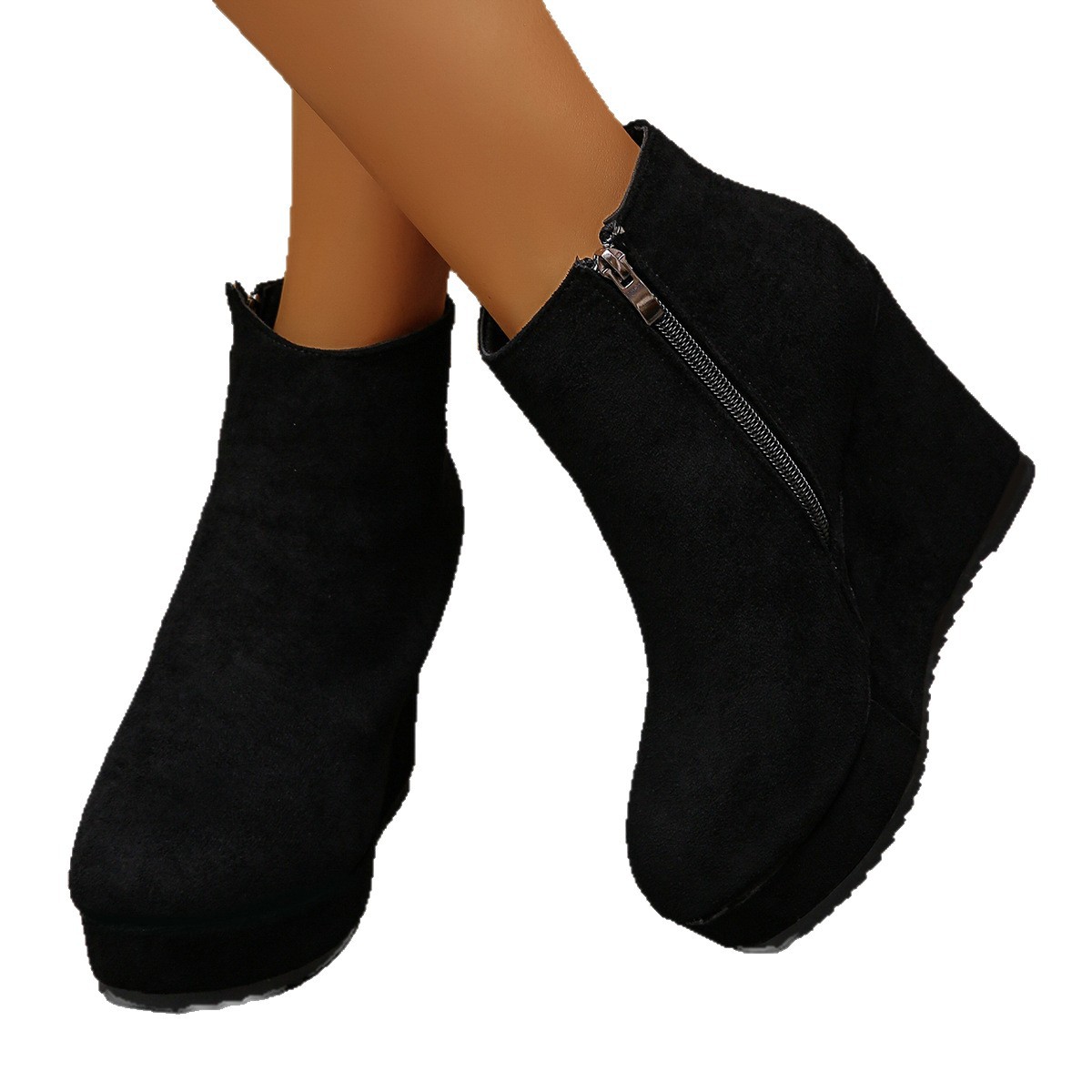 Women's Suede Wedge Ankle Boots European American Style Winter Side Zipper Thick Sole Platform_voghion.com