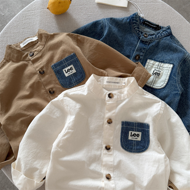 Children's spring shirt for men and women with a round collar