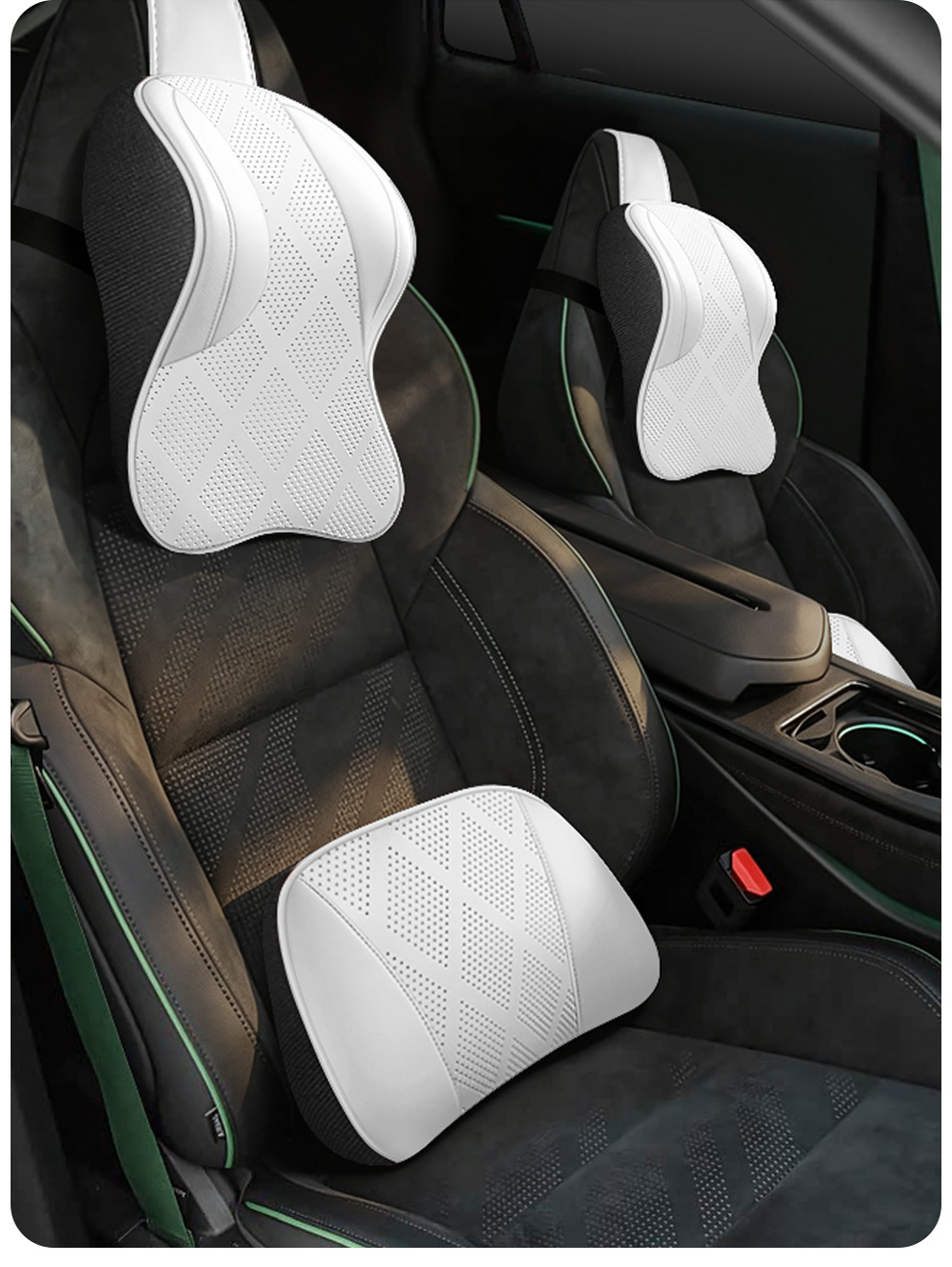 Cross-border car headrest, neck support pillow, integrated sports seat, adjustable neck pillow with vertical straps, leather car pillow