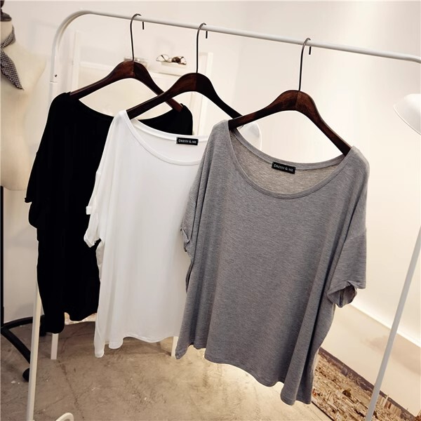 Korean Style Off-Shoulder Large Neckline Short-Sleeved T-Shirt for Women Summer Thin Loose Modal Bottoming Shirt Versatile Clavicle Top Korean Style Off-Shoulder Large Neckline Short-Sleeved T-Shirt for Women Summer Thin Loose Modal Bottoming Shirt Versatile Clavicle Top
