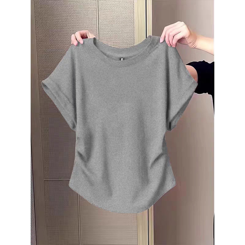 Short-Sleeve T-Shirt with Ruffled Sleeves and Cinched Waist, Pure Cotton, Women's Summer 2026 New Design Trendy Base Top