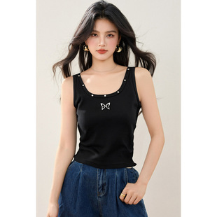 American-style Black I-shaped Small Camisole Vest Women's Sleeveless Top for Summer