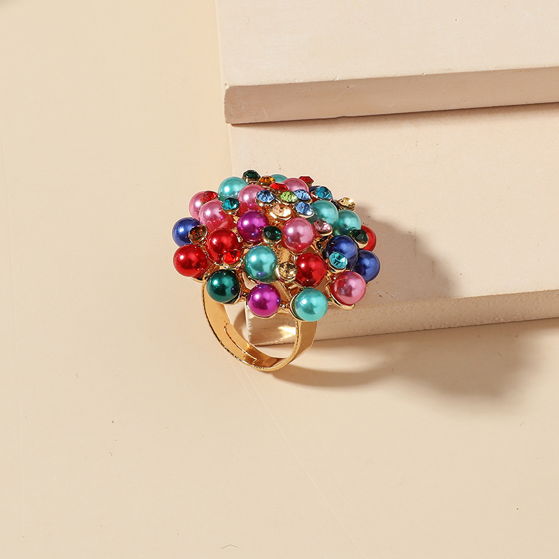 cross-border hot-selling new fashion personality creative flower ring retro exaggerated diamond pear