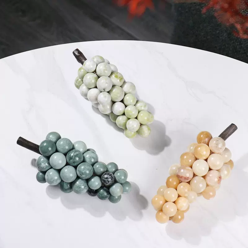 中式现代样板房大理石葡萄装饰摆件书房桌面软装饰品工艺品