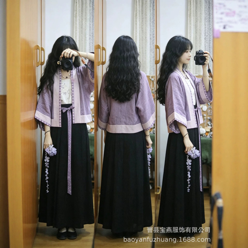 Plus-Size Hanfu for Women 100kg Song-Style Half-Sleeve National Style Pleated Skirt Modified Cardigan New Chinese Style Daily Wear Summer Plus-Size Hanfu for Women 100kg Song-Style Half-Sleeve National Style Pleated Skirt Modified Cardigan New Chinese Style Daily Wear Summer