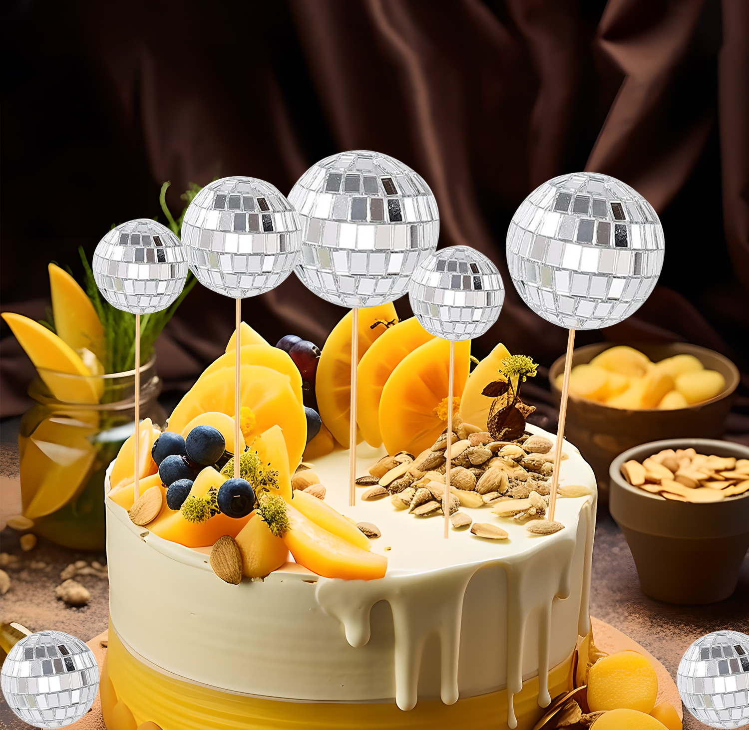 Transfronterizos personalizados espejo bola pastel decoración inserción discoteca banda palos de madera fiesta bola decoración de Navidad al por mayor