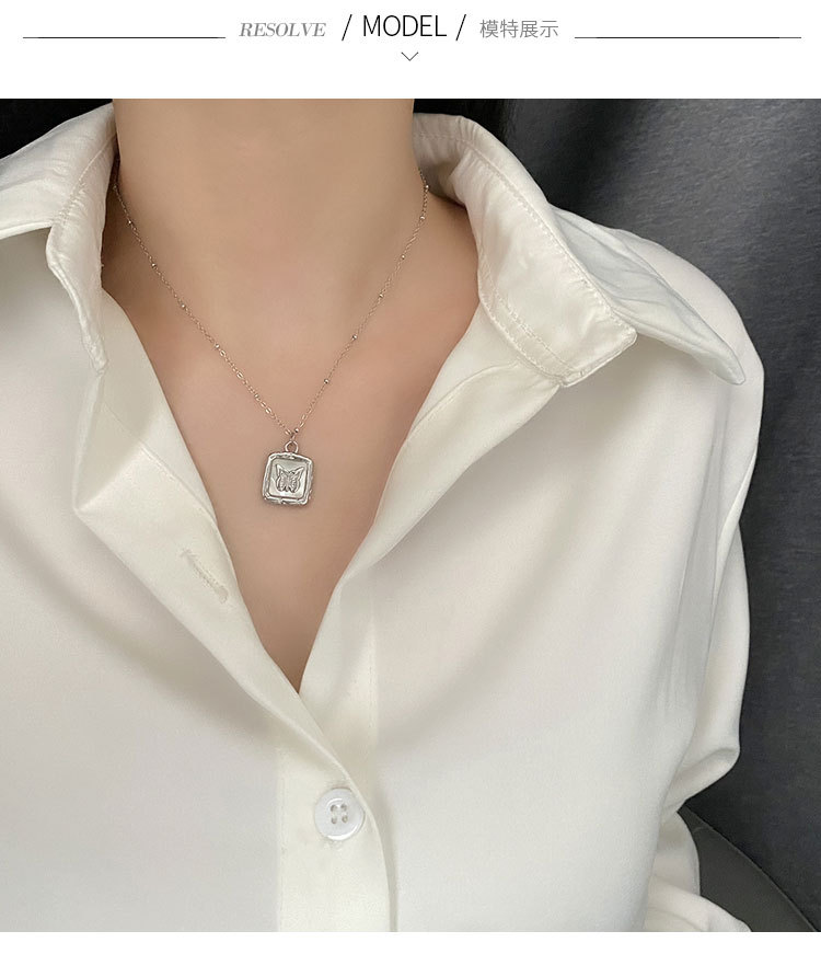 Fashion Butterfly Titanium Steel Inlay Shell Pendant Necklace 1 Piece