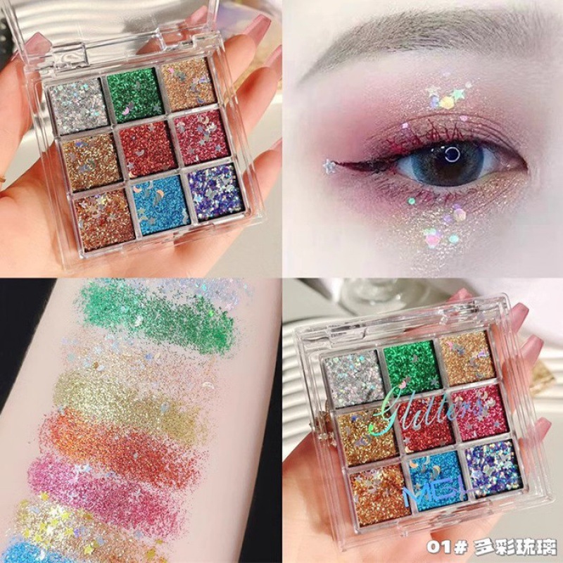Festival Performance Stage Makeup Nine-Color Eyeshadow Palette with Glitter and Fine Shimmer for May 1St and June 1St