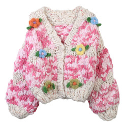 欧米のレトロなセーター秋冬の新型の婦人服のカラーの手作りの花の長袖のゆったりしている怠惰なニットのカーディガンの上着