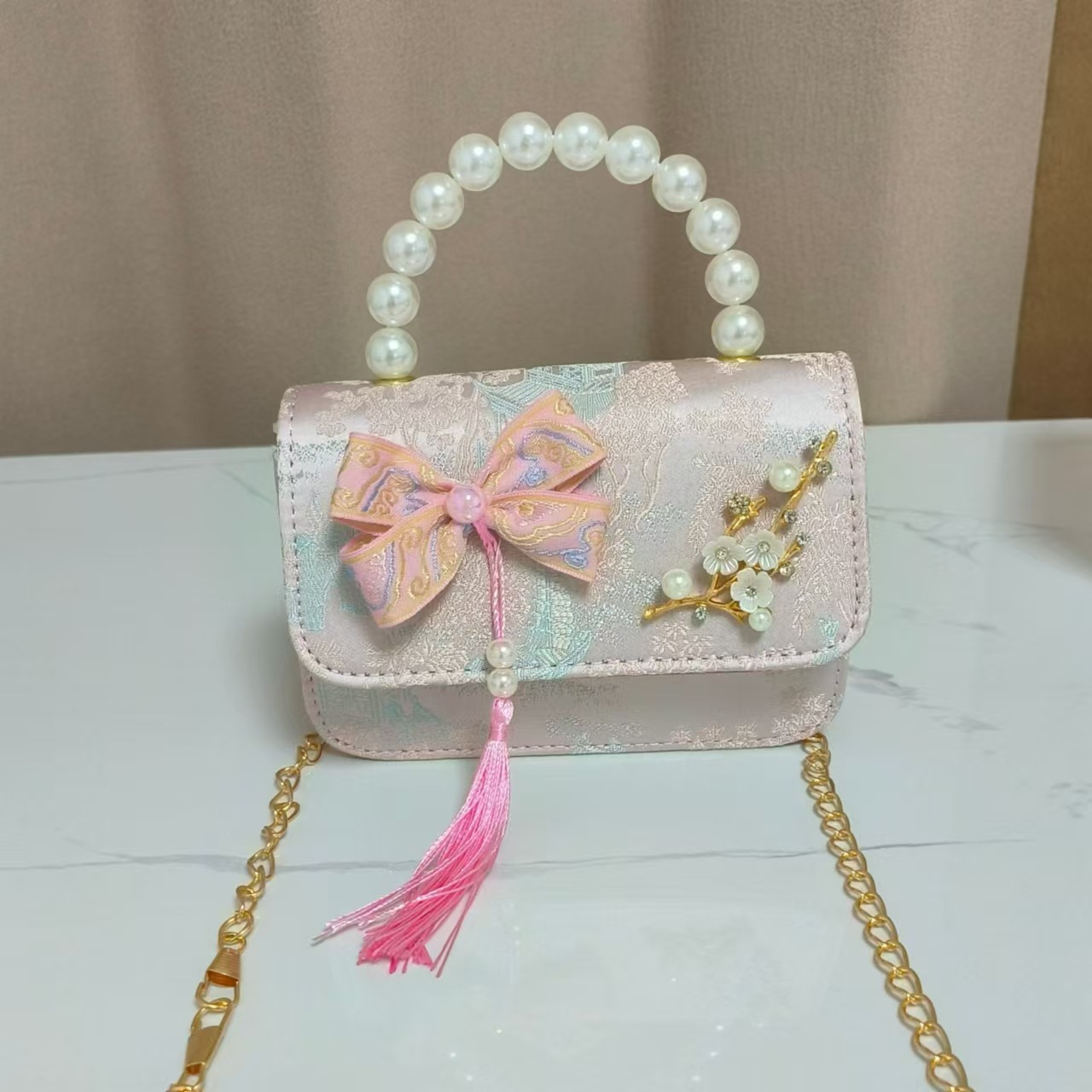 Bolsos infantiles de alto nivel, exquisitos antiguos, bolsos de cambio de niña, bolsos de mano de perlas de princesa, bolsos de almacenamiento