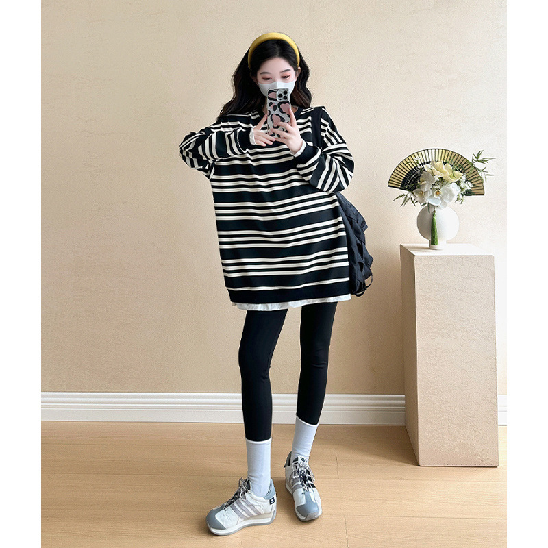 孕妇装宽松百搭加绒圆领卫衣秋冬季2025洋气加大码套头加厚上衣服