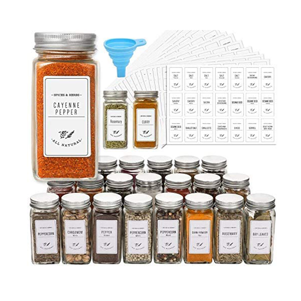 黑白色厨房储物容器罐玻璃香料罐长方形香料瓶不干胶化工贴纸标签