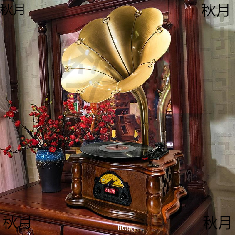 Vintage phonograph vinyl record player classical old-fashioned record player big horn bluetooth stereo birthday housewarming gift