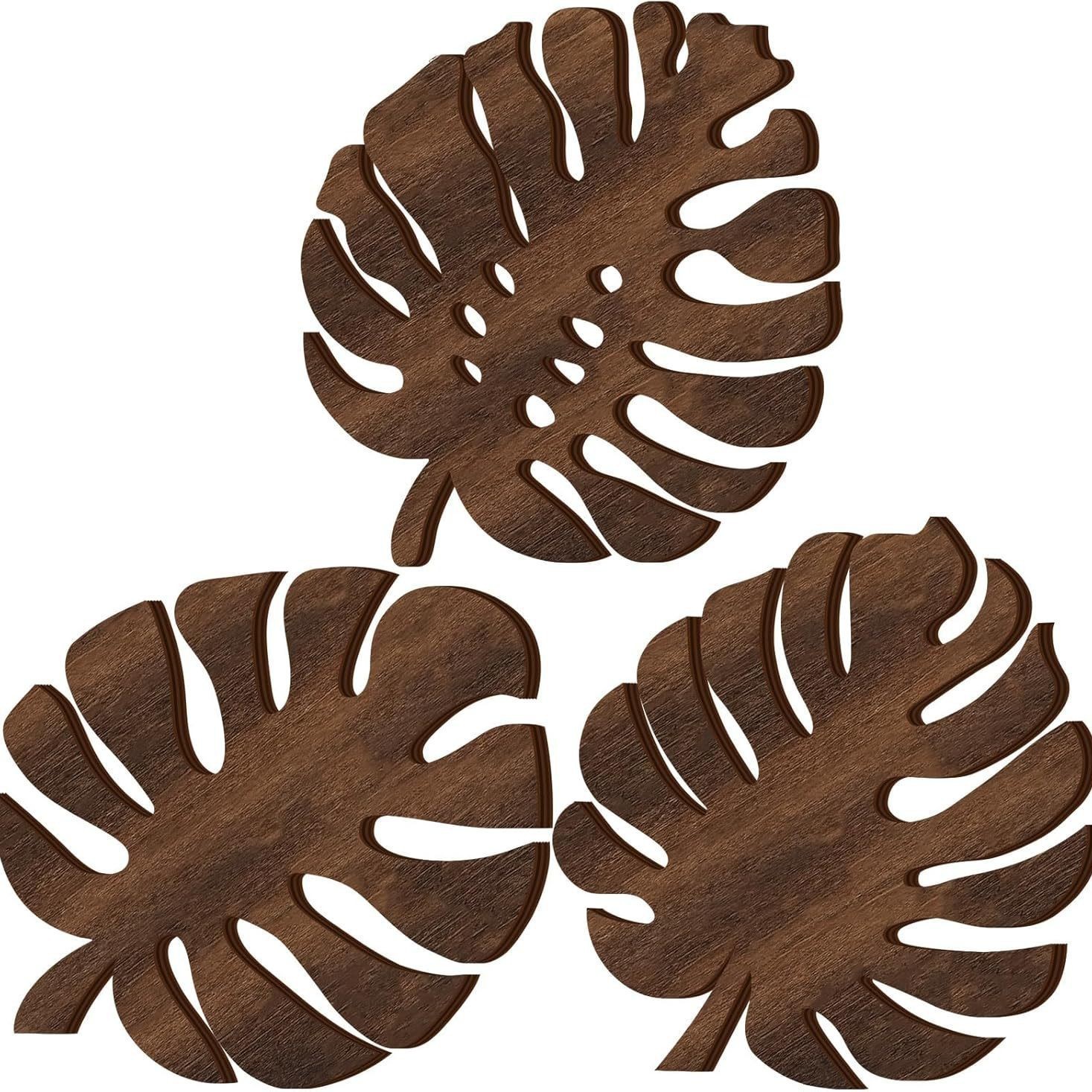 Tres juegos de posavasos de hojas marrones (12 cm)