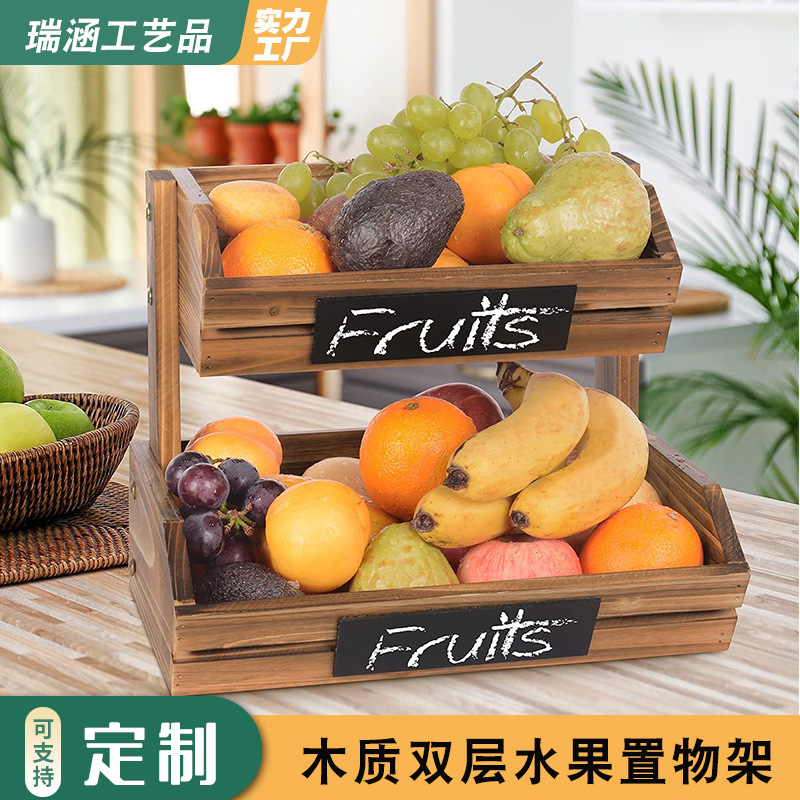 Cross -border wooden double -layer fruits standing rack Kitchen…