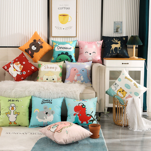ins cartoon double-sided printed pillow case car cushion backrest short plush peach skin sofa bedside cushion cover