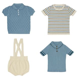 Spanish Boys Girls Clothes Striped Pullover Short Sleeve Cas