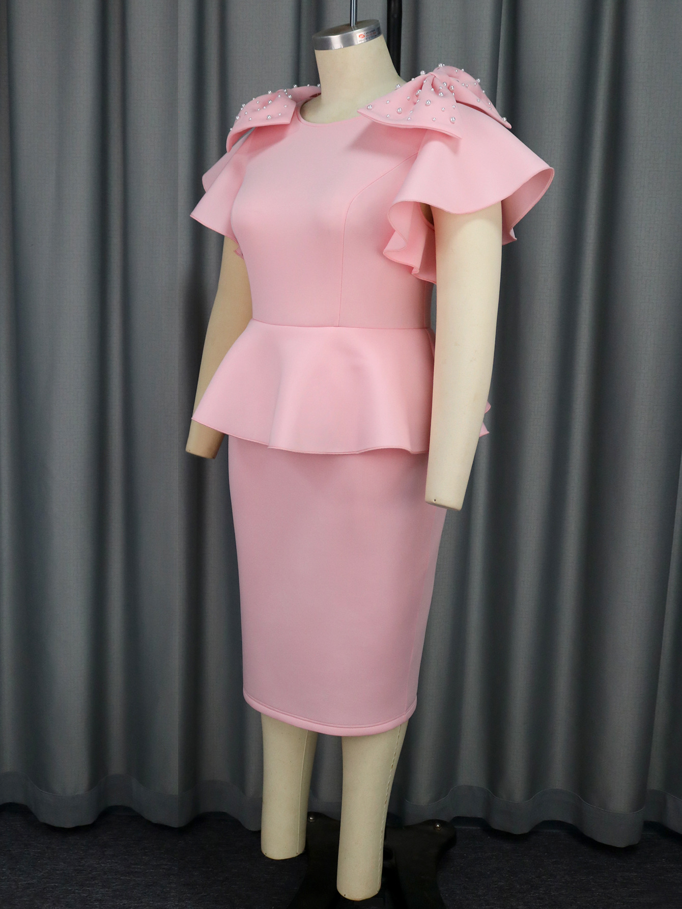 Elegant plus size damklänning med rosett och hög midja_voghion.com