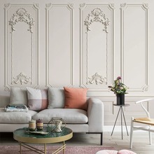 复古法式美式轻奢墙布浮雕石膏线墙纸直播间卧室美容院壁纸