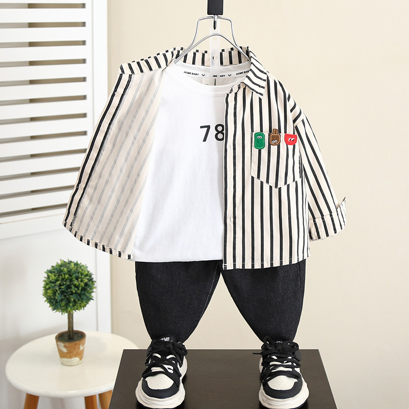 5836 Chaqueta de camisa a rayas para niños Primavera y otoño 2025 Nuevo estilo Camisa de manga larga para niños Ropa de otoño para bebés
