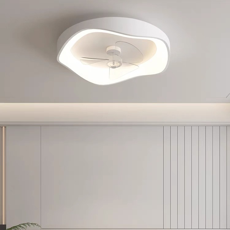 Modern minimalist ceiling fan light for bedroom, cream-colored pendant fan light for dining room, Zhongshan minimal invisible silent smart light