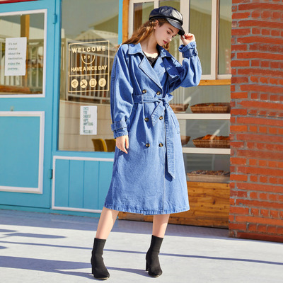 2020 Autumn new pattern Korean Edition Easy chic have more cash than can be accounted for cowboy coat Waist Windbreaker overcoat 7007