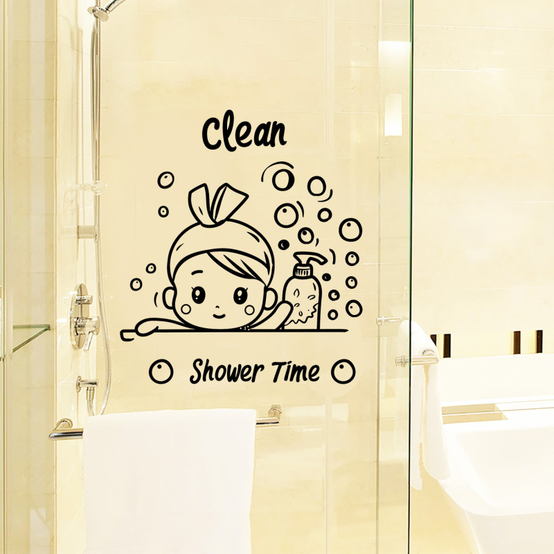 TEMU Explosive Bathroom Bubble Little Girl Door Sticker Decoration Bathroom Door Wall Sticker Self-Paste Wholesale Sticker