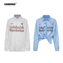 UNBDNS美式时尚条纹格子长袖衬衫男女秋季宽松休闲开衫外套上衣潮