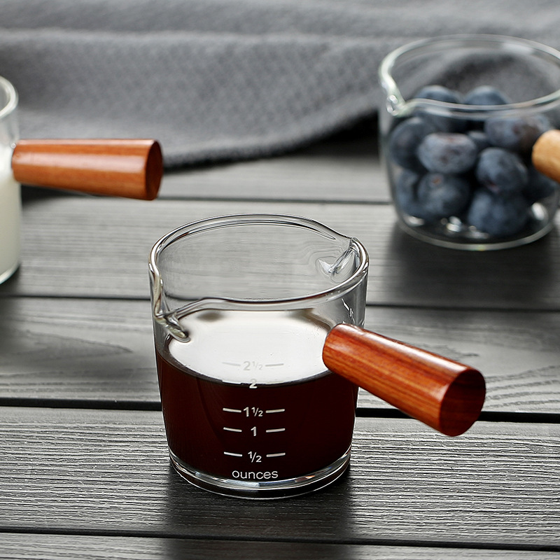 Café concentrado pequeña taza de leche vidrio mini mango jarra de leche con mango jarra de leche mango de madera jarra de leche