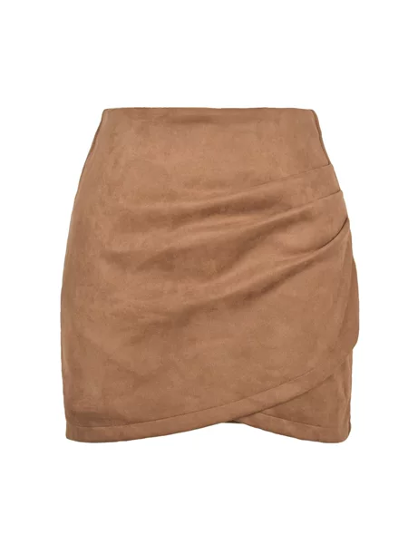 2026 Suede Solid Color Hip-Hugging Skirt Autumn and Winter Pleated Irregular Zipper Short Skirt Cross-Border Women's Clothing