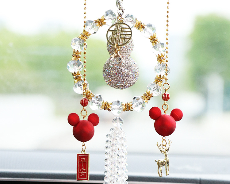 2026 New Model Diamond-Encrusted Gourd Car Hanging Ornament, High-End Light Luxury, Safe Journey Car Rearview Mirror Pendant for Women