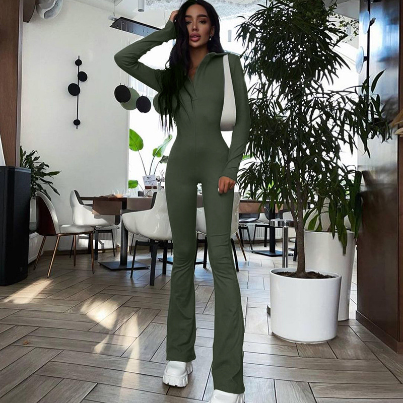 Fashion Lapel Long-sleeved Slim Casual Wide-leg Pants One-piece Pants display picture 6