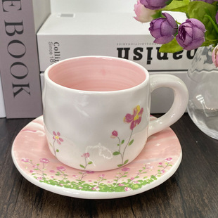 High-grade exquisite afternoon tea cup high color value mug ins style pastoral ceramic cup office coffee cup saucer