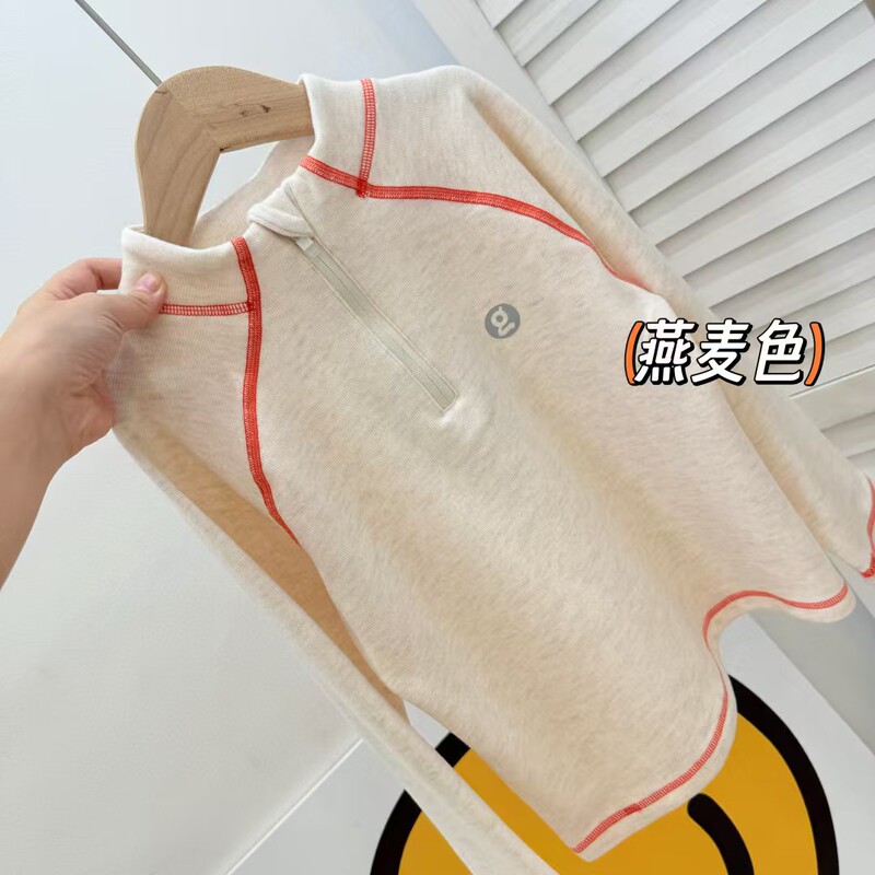 秋季新款中大童撞色明线拼接半拉链立领长袖糯糯衣中大童打底衫|undefined