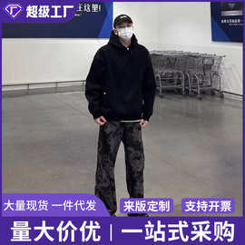 跨境潮牛仔布龙纹印花牛仔裤男春夏小众设计感高腰宽松显瘦涂鸦直