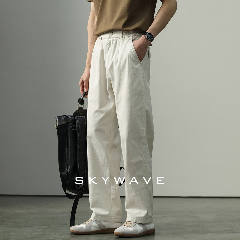 High-End Bamboo Texture High-Thread-Count Cotton Straight-Leg Casual Pants for Men, Versatile White Mature Style, Old Money Style Business Commuter Trousers