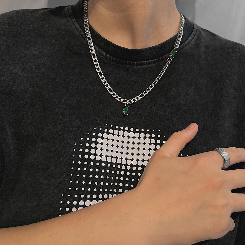 Exquisite Green Patchwork Cuban Chain Necklace For Men And Women_voghion.com