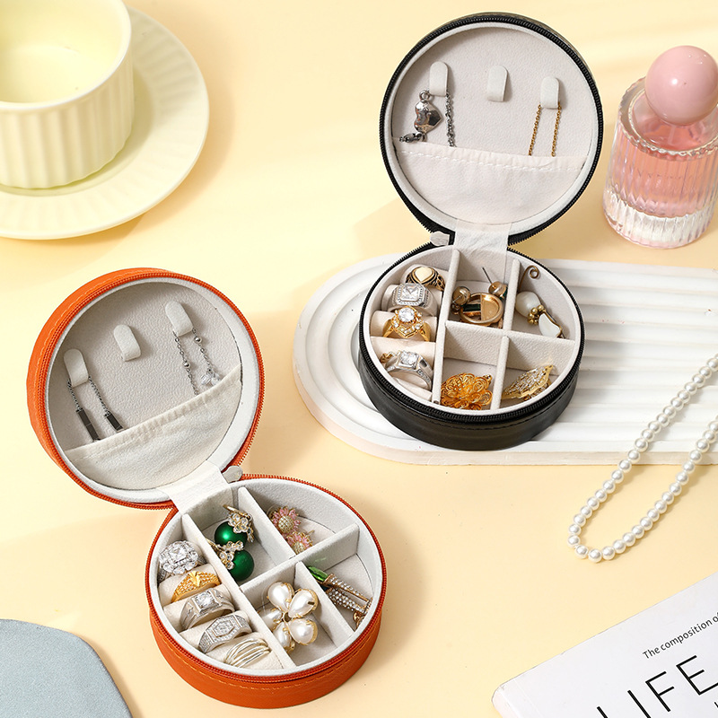 现货大促销 便携圆形首饰收纳盒珠宝饰品盒戒指耳饰项链首饰盒多