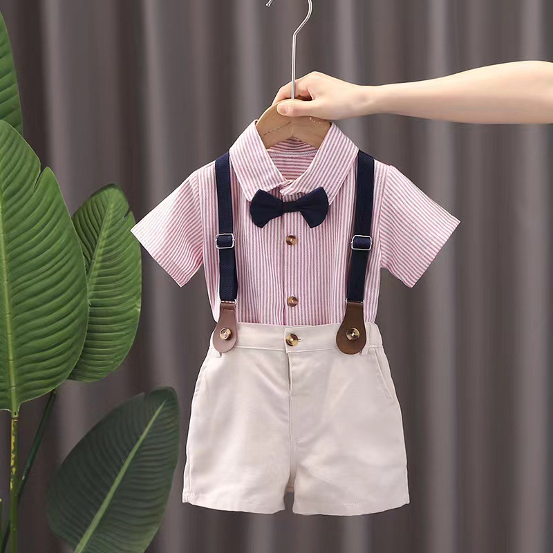 男童夏装套装2023新款洋气宝宝短袖背带裤两件套婴幼儿童夏季潮衣