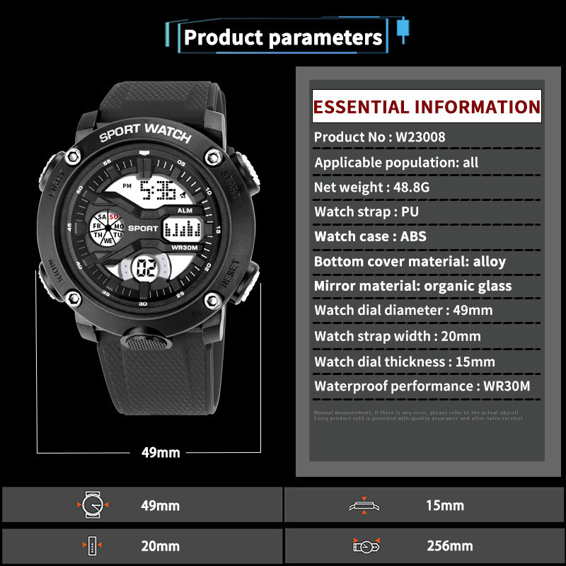 Reloj de los hombres deportes al aire libre correr tiempo luminoso impermeable multi-funcional Internet celebridad juventud estudiante reloj electrónico