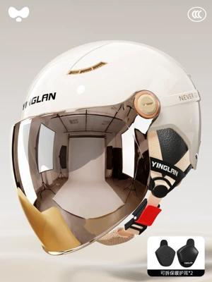 Motosiklet kaskı (dəbilqə): and Men's National Standard 3C - 3c-ceramic-white-electroplated-outer-long-double-mirror-detachable-ear-protection-one-size-fits-all