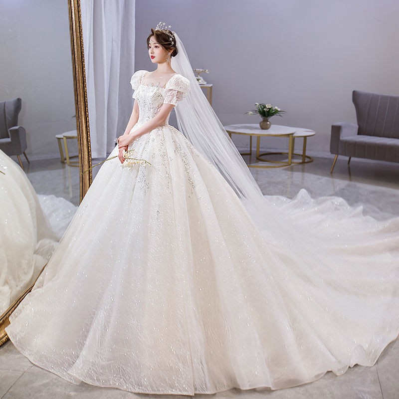 Vestido de novia francés 2024 nuevo verano nupcial Mori Super Hada temperamento pequeña cola de lujo industria pesada vestido de novia principal