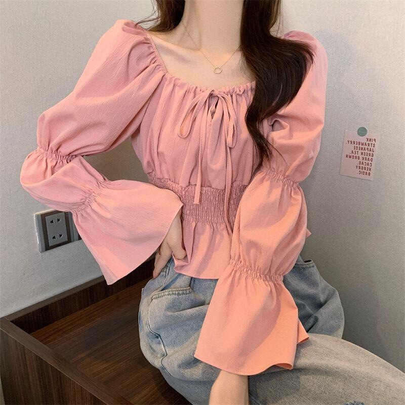 French-Style Puff Sleeve Shirt with New Design, Unique and Elegant, Lace Collar, Gentle Clavicle Style, Ruffled Top